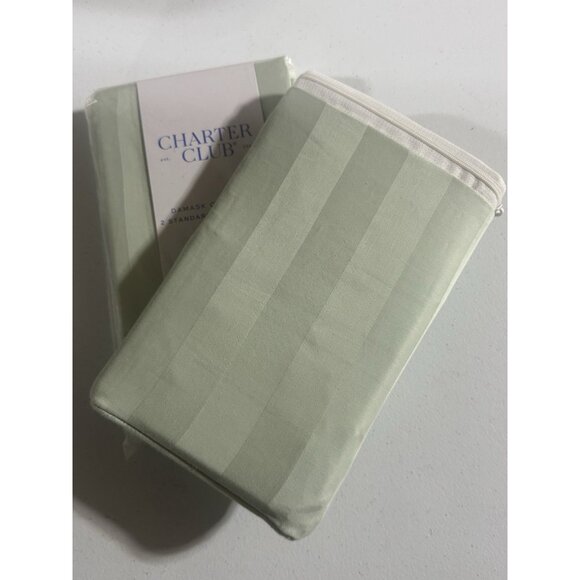 Charter Club Stripe 550TC Cotton Pillowcase Pair Standard Glacier Green $70 - Picture 3 of 3